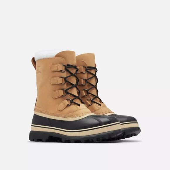 SOREL Caribou mid calf waterproof snow Men's boots Size 10 Blk Tan Color - Picture 1 of 11